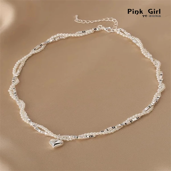 铜合金项链 法式多层缠绕爱心项链