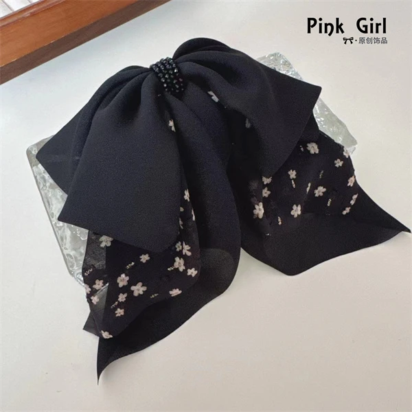 Pink Girl  Z838高级气质温柔碎花多层飘带蝴蝶结抓夹后脑勺发夹