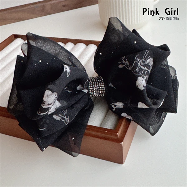 1098【小夜曲】法式高级碎花多层马尾夹小香风发夹竖夹香蕉夹