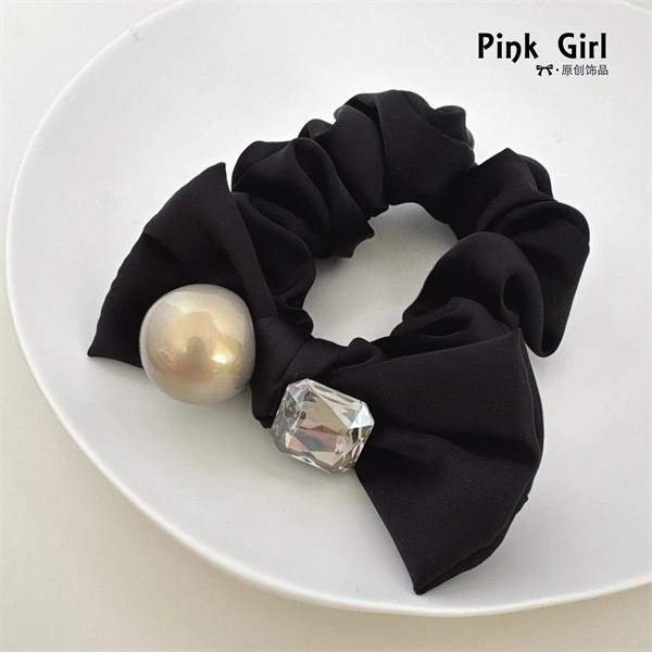 Pink Girl  Q301气质轻奢时尚百搭简约韩系高级黑色蝴蝶结大肠圈