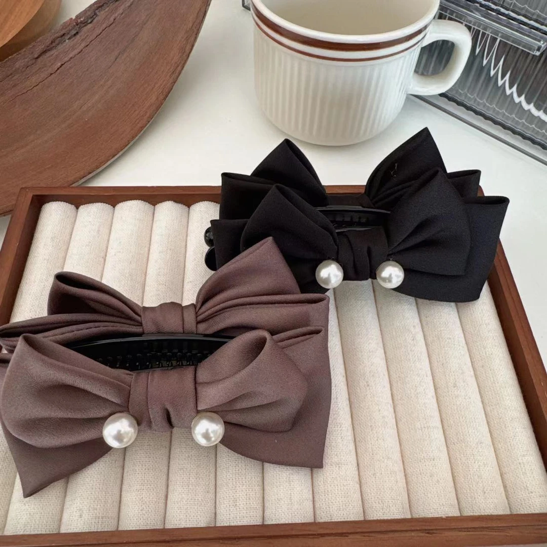 原创高级缎面美拉德蝴蝶结香蕉夹马尾夹高扎竖夹小香风发夹503