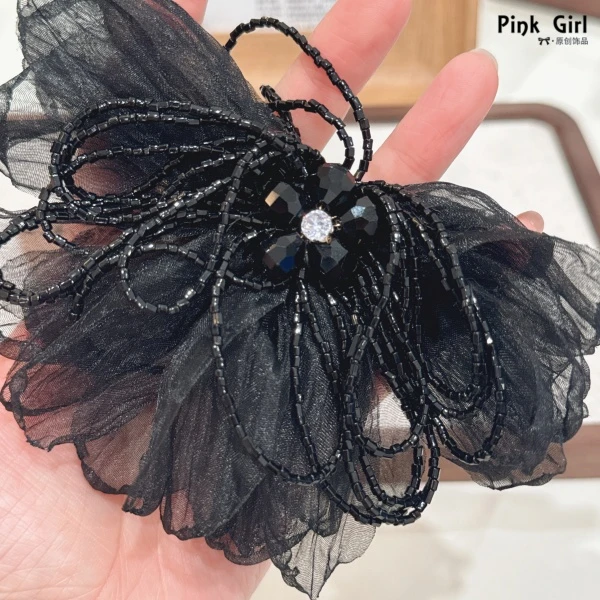 Pink Girl  T903气质时尚黑色花瓣手工10cm弹簧夹百搭发夹发饰