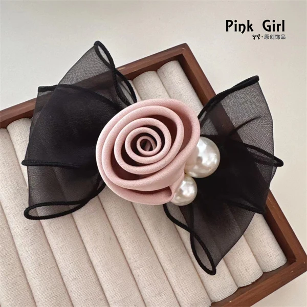 法式复古花朵蝴蝶结8cm弹簧夹小香风发夹