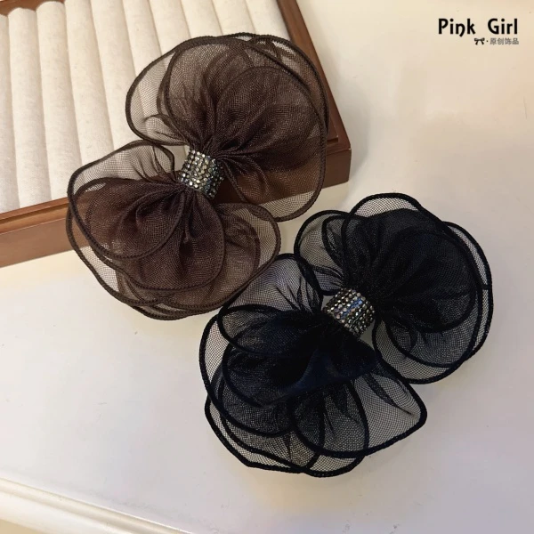 Pink Girl  T898高级欧根纱手工蝴蝶结8cm弹簧夹发饰时尚韩版百搭