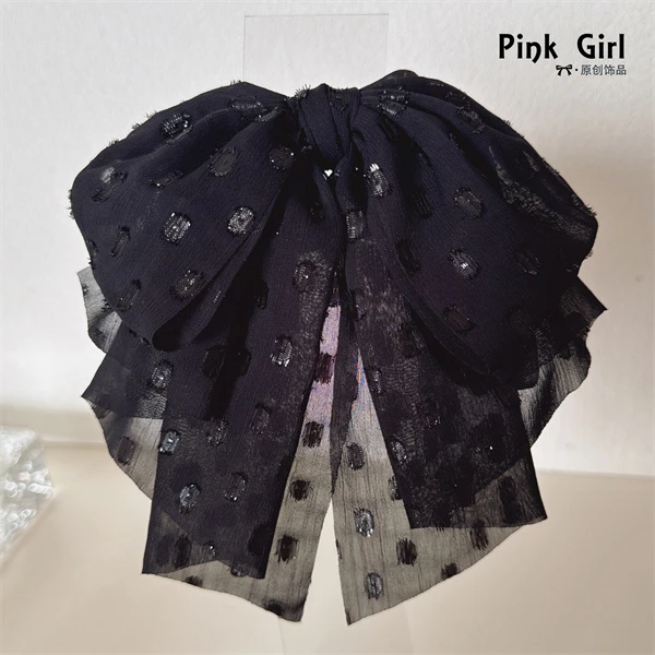 Pink Girl  Z825气质黑色多层蝴蝶结百搭提花抓夹发夹发饰