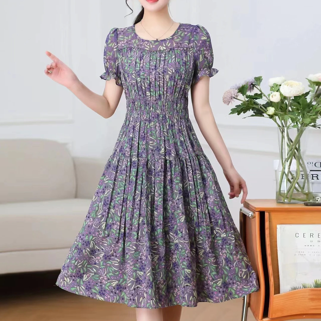 A20 2024夏季新款复古碎花碎花雪纺气质连衣裙