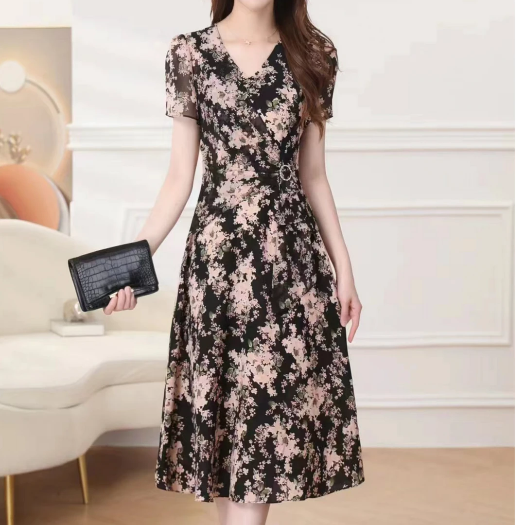 A061女装设计V领法式气质优雅连衣裙