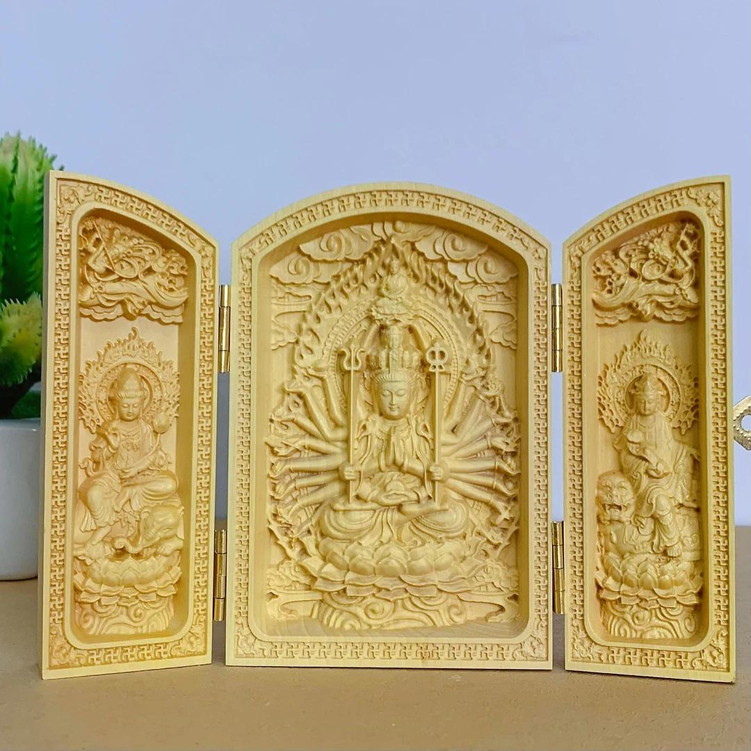 黄杨木千手观音木质雕刻工艺品木雕摆件，尺寸11cm