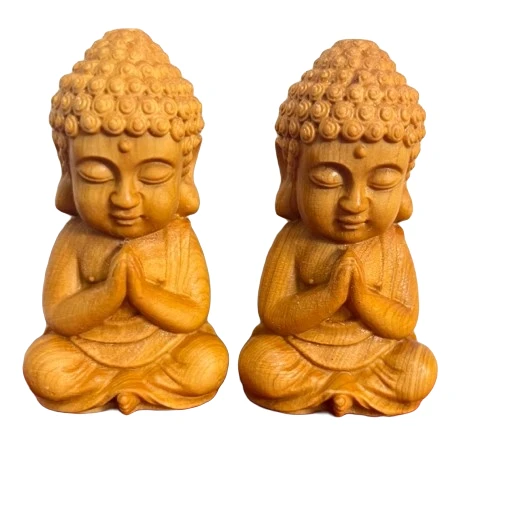 崖柏木宝宝佛一对木雕工艺品高6.8公分