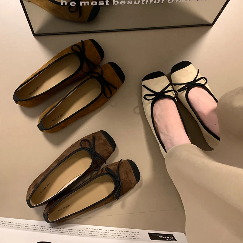 小香风奶奶鞋单鞋女2024新款百搭豆豆鞋方头芭蕾舞鞋