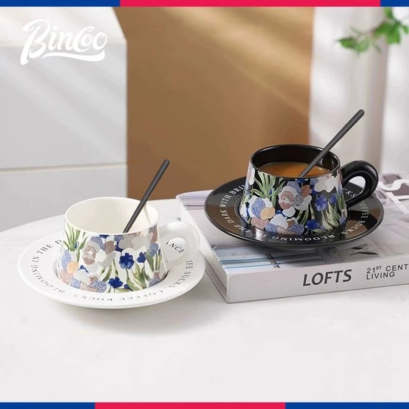 Bincoo陶瓷咖啡杯碟高颜值复古咖啡杯情侣下午茶咖啡杯碟送礼
