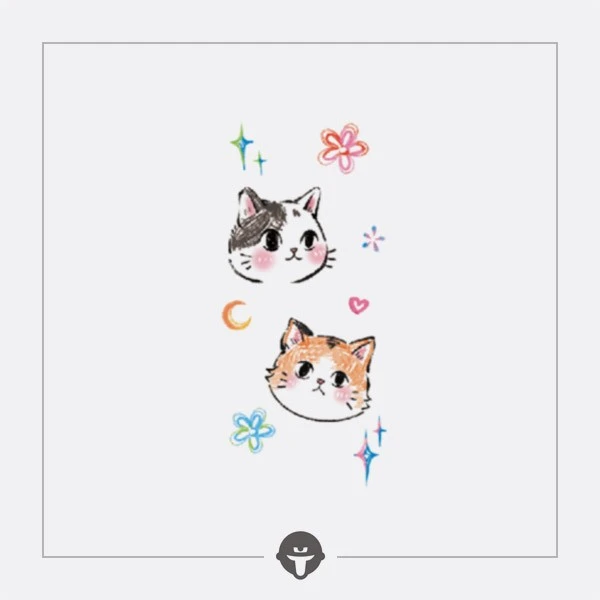 再变 喵缘彩色夏日防水纹身贴纸少女感猫咪卡通可爱锁骨手臂 D103