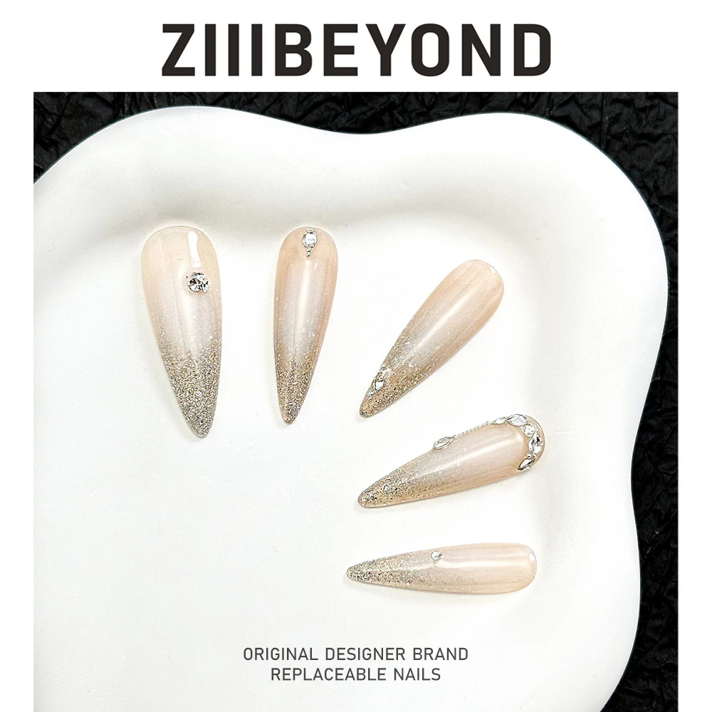 再变【初秋】纯手工穿戴甲猫眼显白可拆卸甜酷风美甲长杏仁ZB180