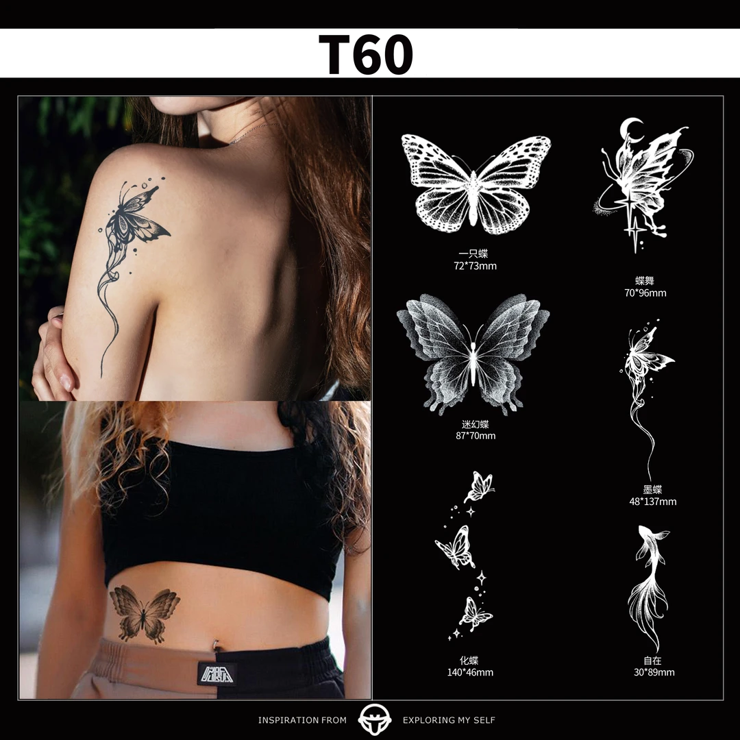 再变 蝴蝶精选热卖套装草本纹身贴防水逼真持久女月亮潮贴蝴蝶T60