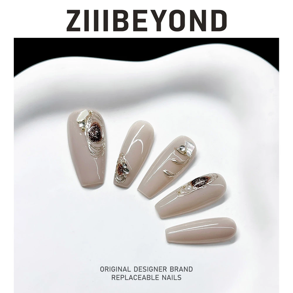 再变【邂逅】美甲纯手工穿戴甲法式显白闪钻高雅美甲中梯ZB77