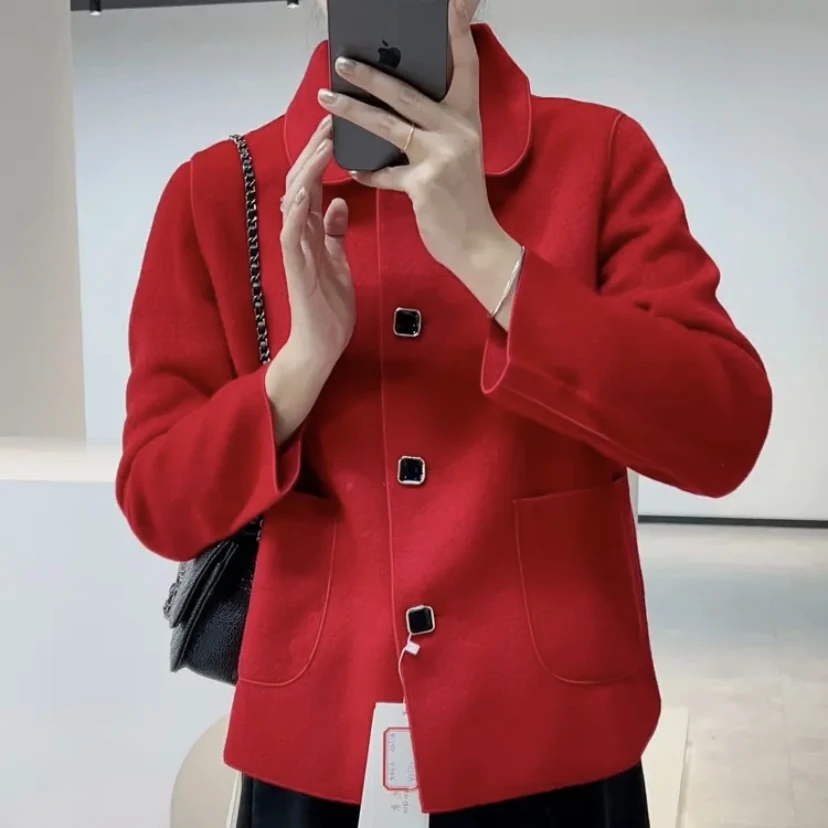 【静姐宠粉】A3015 双面昵大衣灰色大衣短款衣显瘦气质时尚百搭毛呢