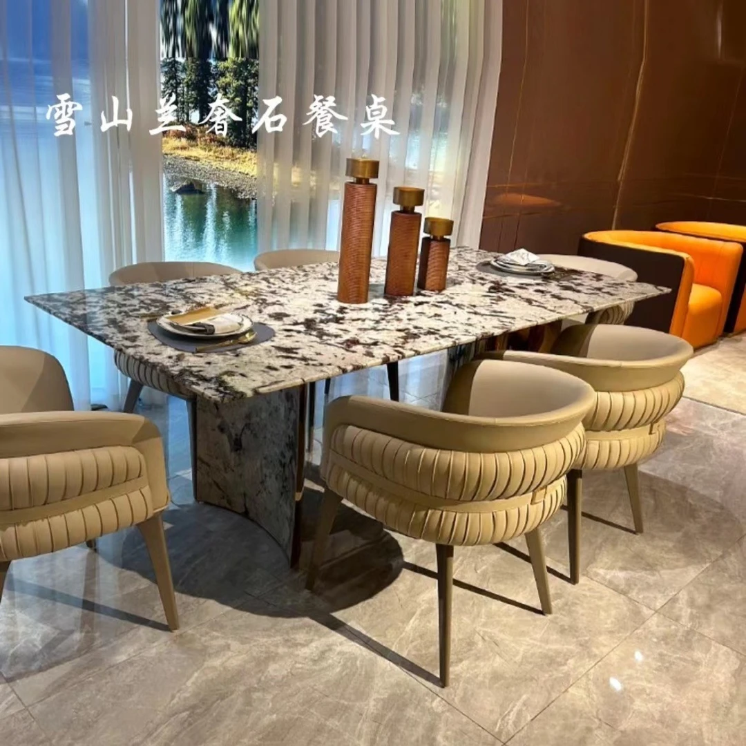 欧斯庭【雪山兰】进口奢石餐桌意式极简餐台方形饭台轻奢极简家具