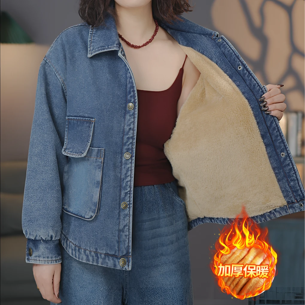 3133加绒蓝#2025春季新款加绒加厚牛仔外套百搭棉衣保暖牛仔棉服