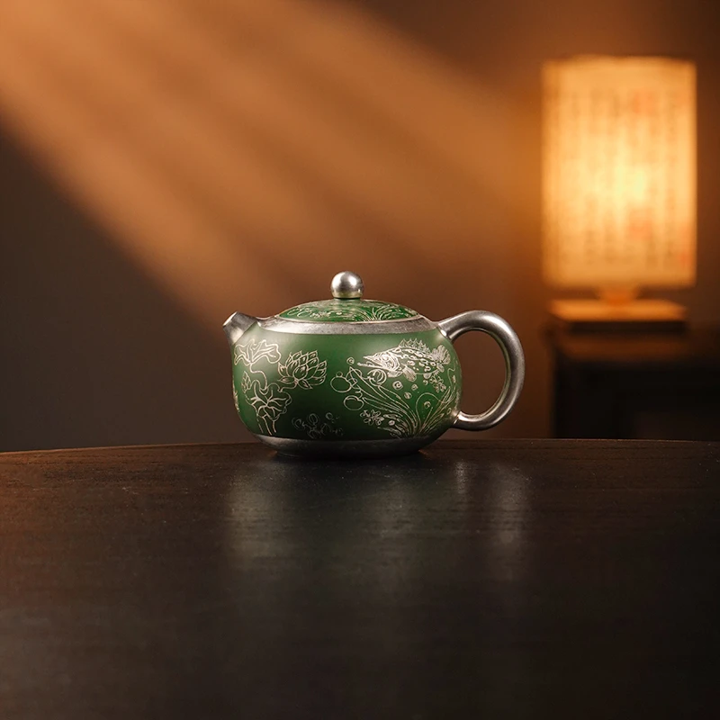 何赋森海藻纹鎏银凤鸣西施壶家用高档陶瓷泡茶壶大容量瓷茶壶2146