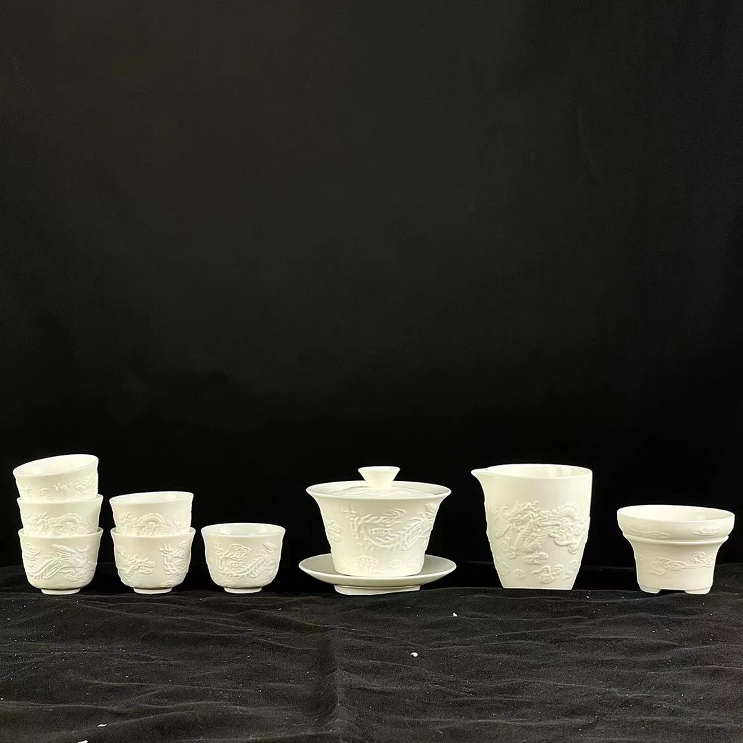 羊脂玉白瓷龙凤素烧功夫茶具家用轻奢高档茶具套装(不含礼盒)1905