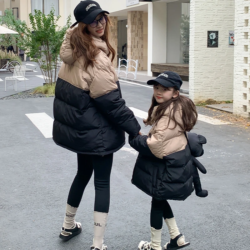 亲子装羽绒服2023冬季母女子装白鸭绒长款冬装中长款外套卡通Z239