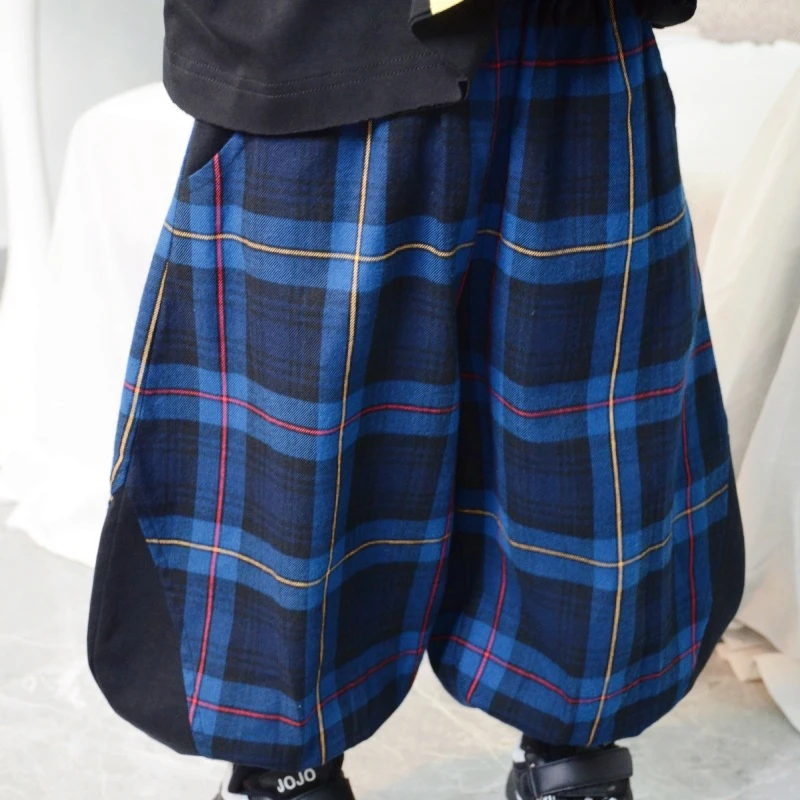 SUOWEI童装收口格子裤儿童女童运动男童纯棉休闲夏季宽松71511050