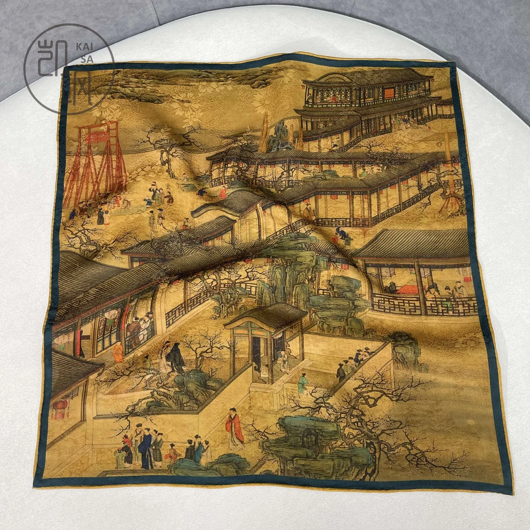 【十二月令图】KS1041香云纱桑蚕丝围巾小方巾53*53