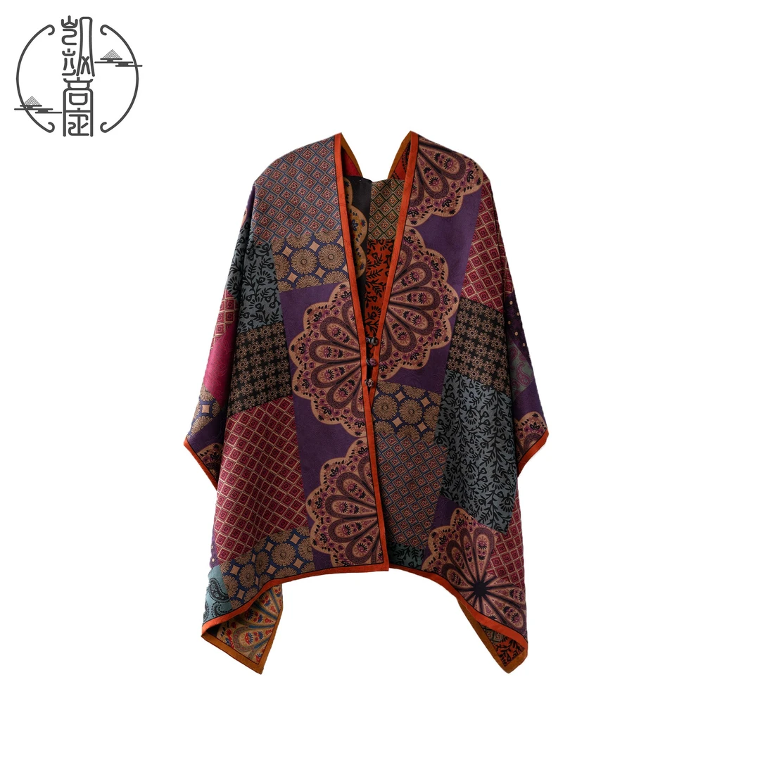 【似锦如绣】KS1868老料双层香云纱桑蚕丝盘扣长巾53*185