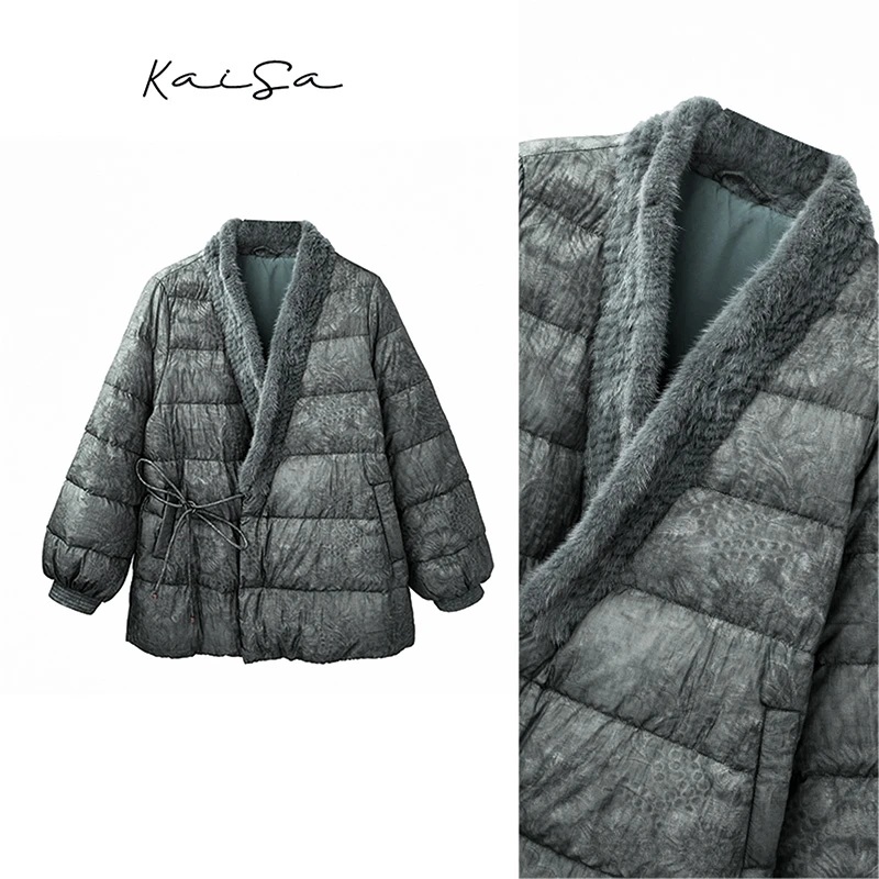 【岁暖】拿起来很轻穿起来很暖~水貂毛拼接白鹅羽绒服短款上衣外套