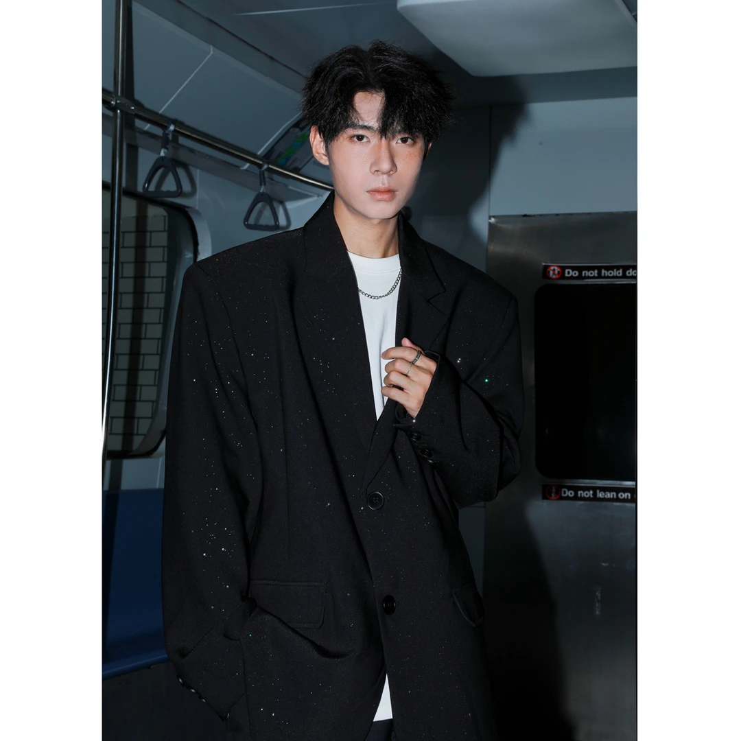 港风满天星西服男2024春秋季新款设计感痞帅潮牌亮片休闲西装外套