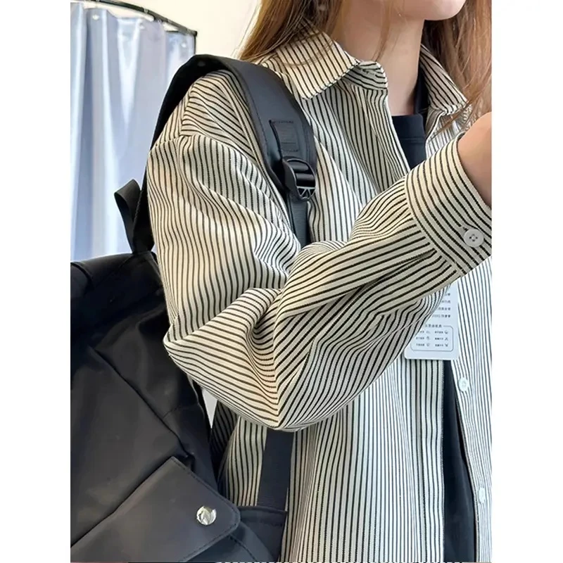 美式黑白条纹衬衫cleanfit男长袖设计感百搭衬衣春秋韩风情侣外套