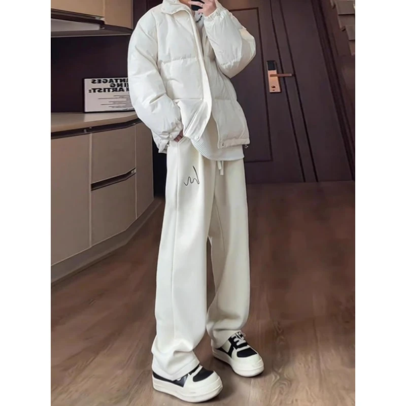 美式cleanfit运动卫裤男秋冬季新款潮牌加绒加厚宽松阔腿休闲裤子