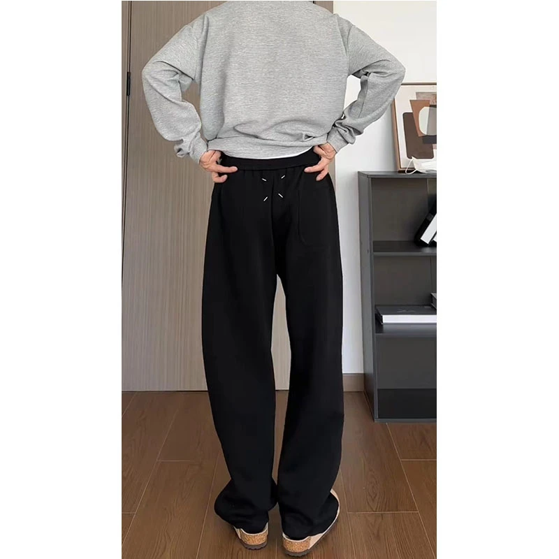 美式花灰色弯刀卫裤男款春秋冬季重磅裤子2024潮牌显瘦休闲直筒裤