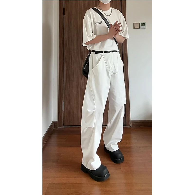 cleanfit白色弯刀裤男款美式高街vibe风裤子青少年痞帅直筒工装裤