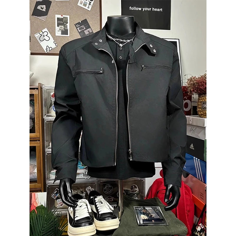 黑色复古短款垫肩外套男高级感痞帅上衣春秋季vibe美式哈林顿夹克