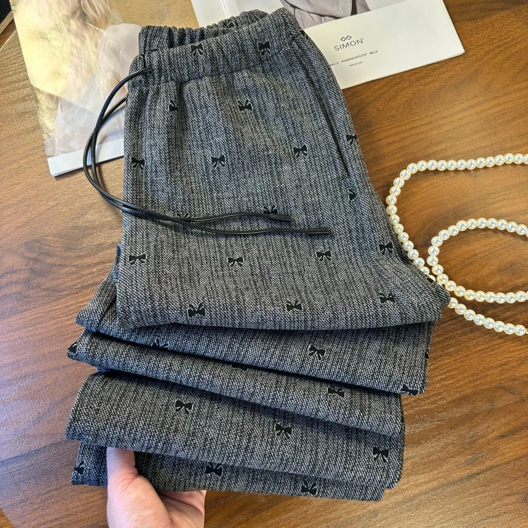 2025秋冬加厚垂感百搭阔腿裤女蝴蝶花复古宽松气质休闲拖地长裤潮