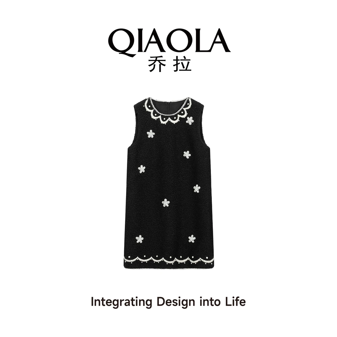 QIAOLA/乔拉【梦幻花园】秋冬季毛呢圆领重工百搭新中式连衣裙预售
