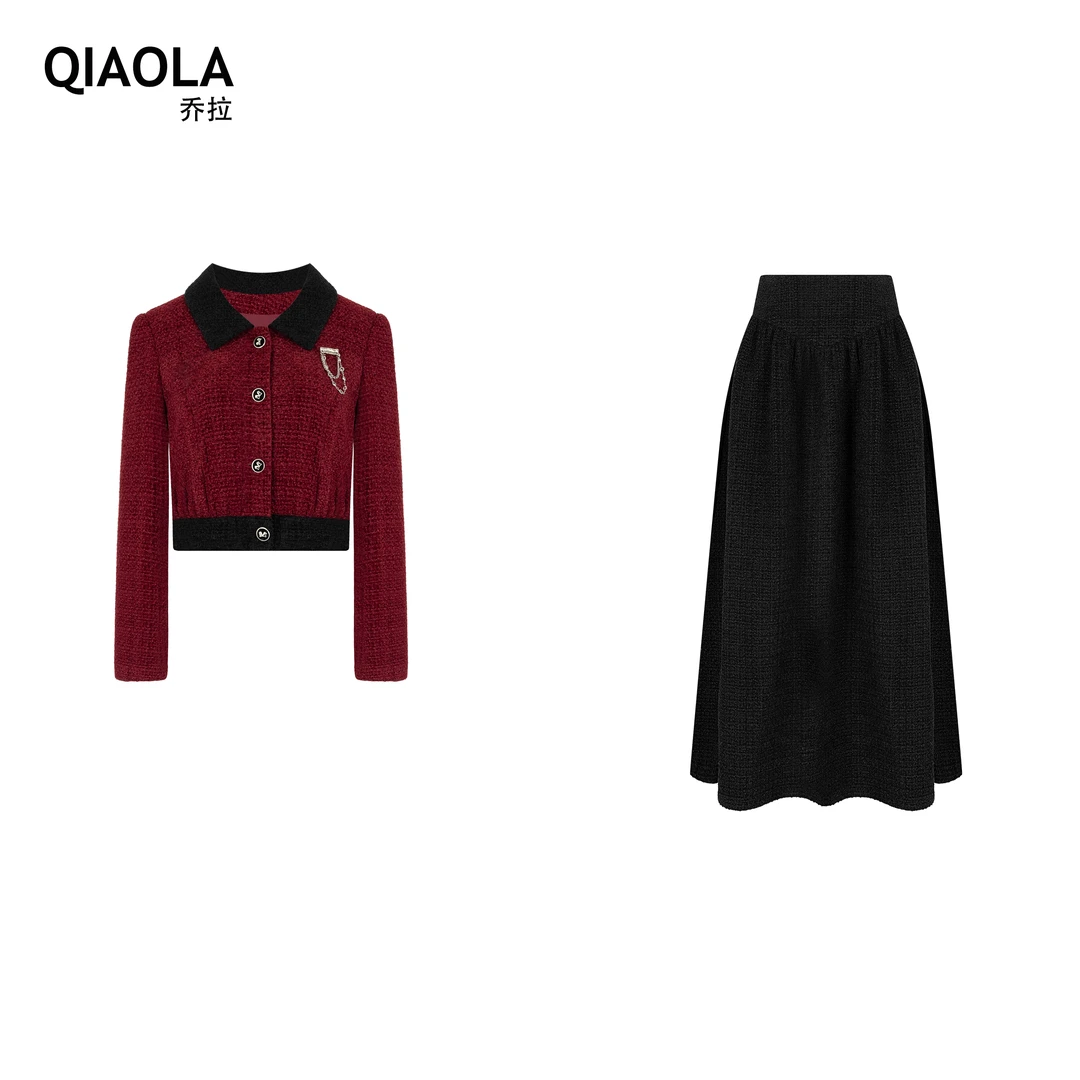 QIAOLA/乔拉【凛冬恋歌】秋冬绵羊毛小香风粗花呢轻奢外套套装预售