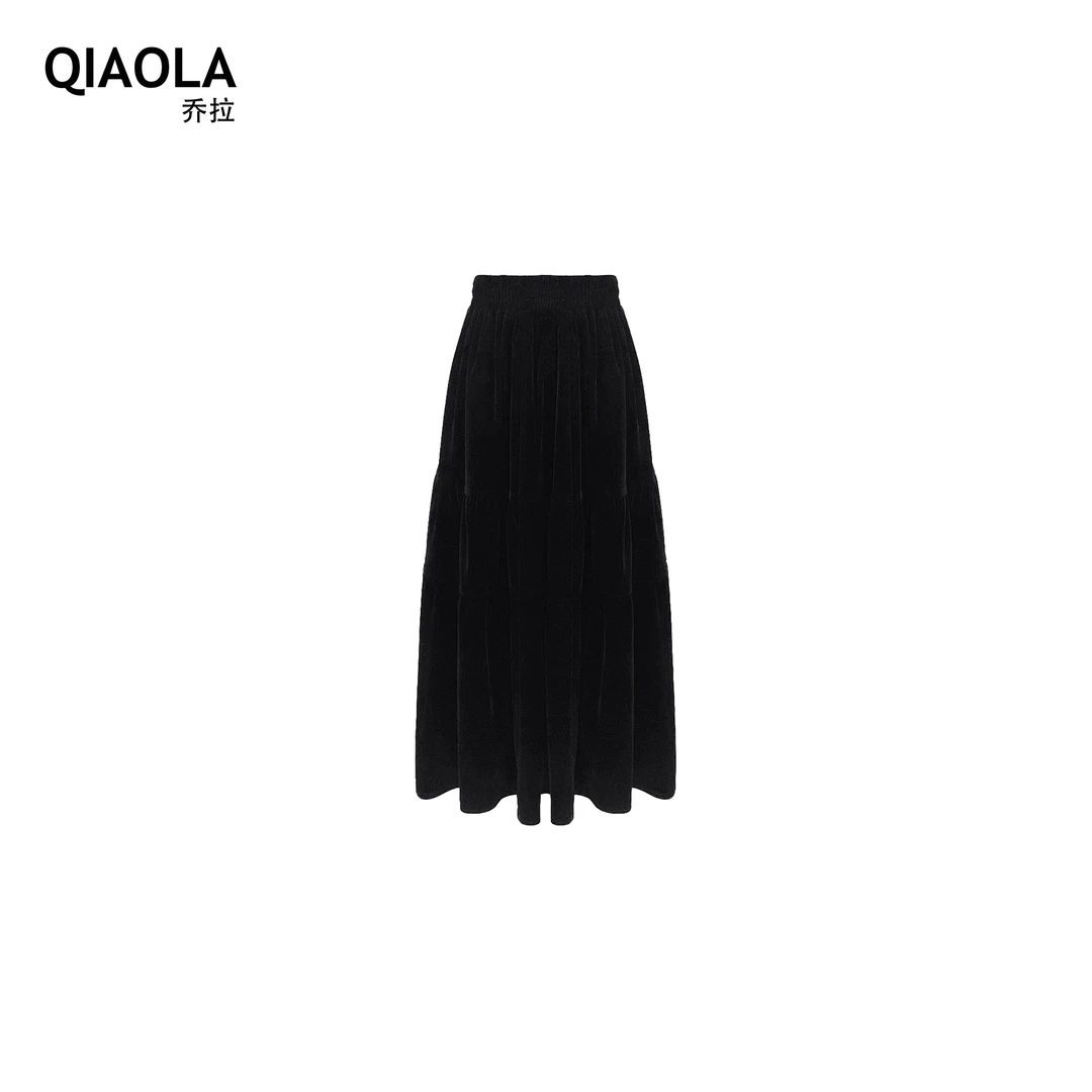 QIAOLA/乔拉【紫芋丁香】秋冬季丝绒修身显瘦遮胯百搭半身裙预售