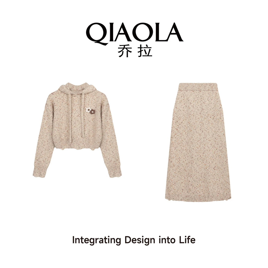 QIAOLA/乔拉【星彩画布】秋冬季圈圈毛织连帽慵懒A版时尚套装预售
