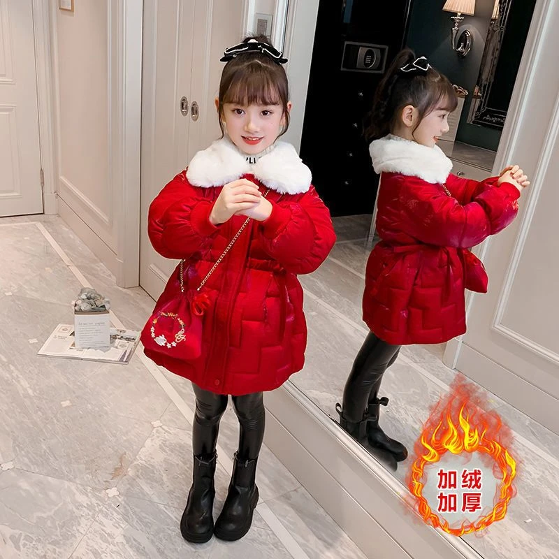 新品巴拉巴拉中大女童女孩衣外套新款洋气中长款拜年服加绒袄羽绒