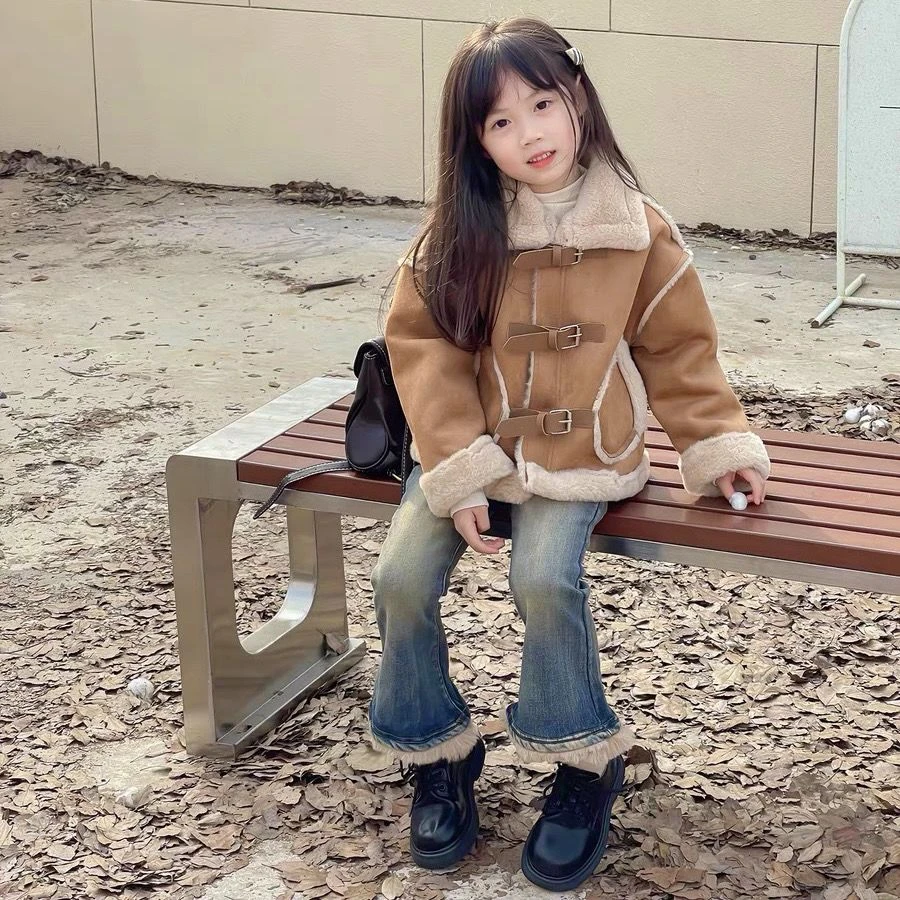 童装潮款Y女童美德冬季两件套装韩系爆款皮毛一体夹克外套
