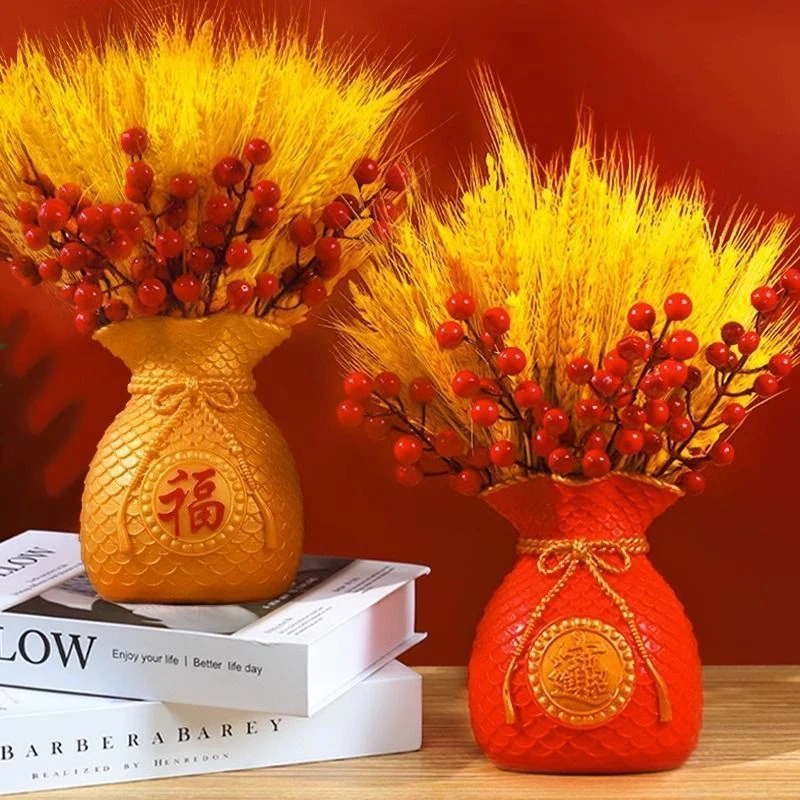 【一整套】金大麦干花束福袋袋子客厅摆设件金麦穗装饰乔迁仿真花