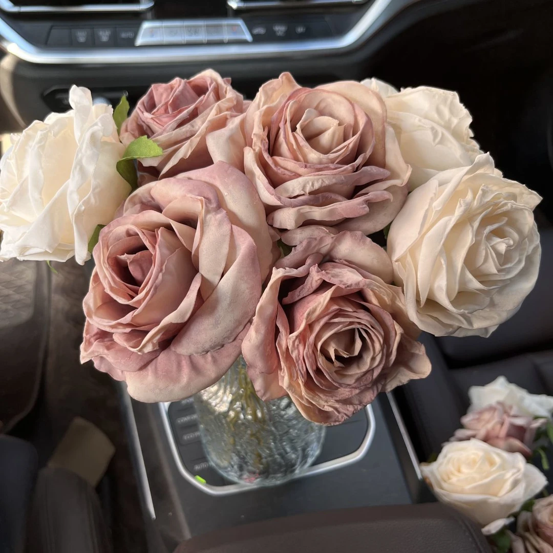 【送花瓶】玫瑰花仿真花束客厅餐桌装饰摆件绢布花摆花假花花艺摆件