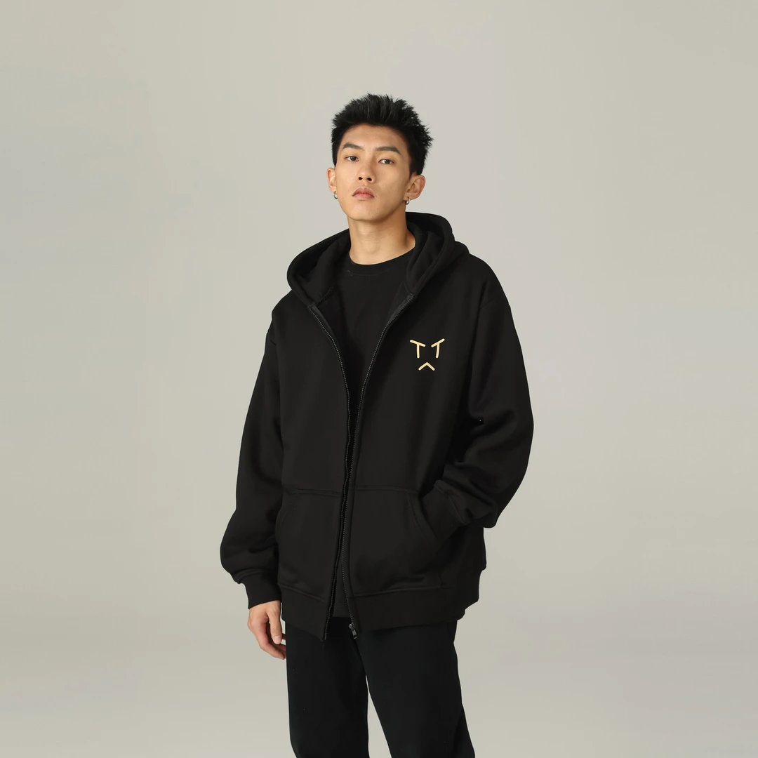 DUAMIN哭脸印花开衫卫衣国潮牌情侣百搭宽松连帽外套春秋潮流穿搭