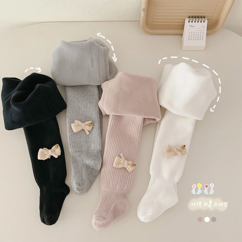 打蝴蝶结一体绒打底裤