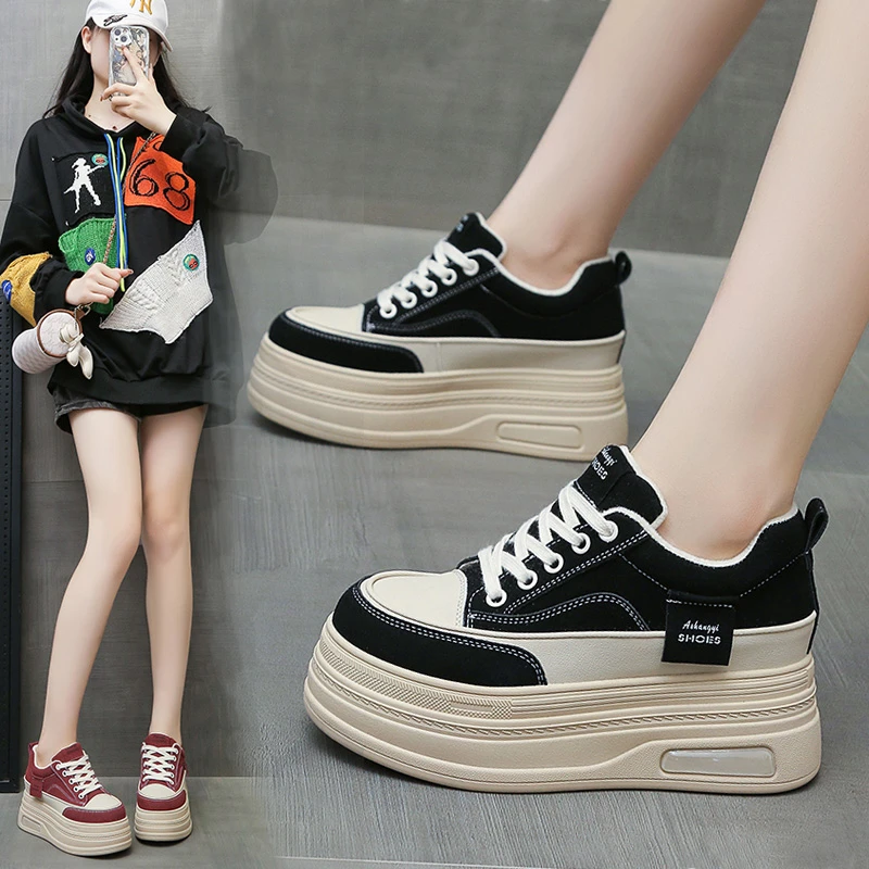 加绒板鞋女2024冬季新款运动休闲鞋8cm小个子女鞋 内增高鞋熊猫鞋