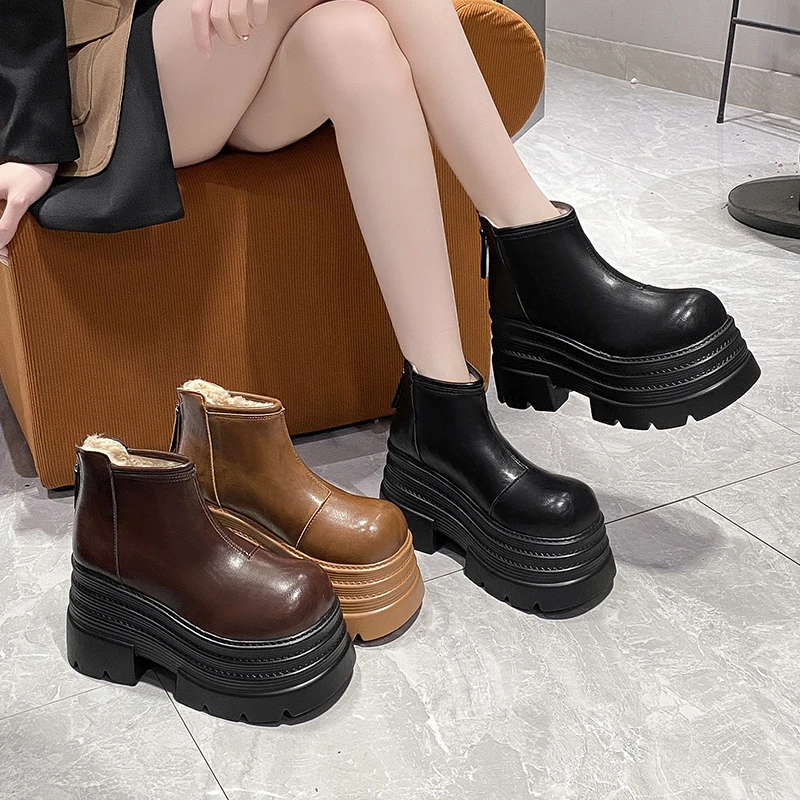内增高10cm马丁靴女2024冬季加绒小个子英伦风瘦瘦靴厚底显瘦短靴