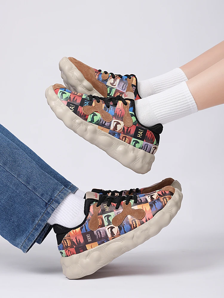 春季情侣彩绘旅行鞋菲格拉斯1丑萌鞋泡泡鞋增高厚底男女休闲鞋