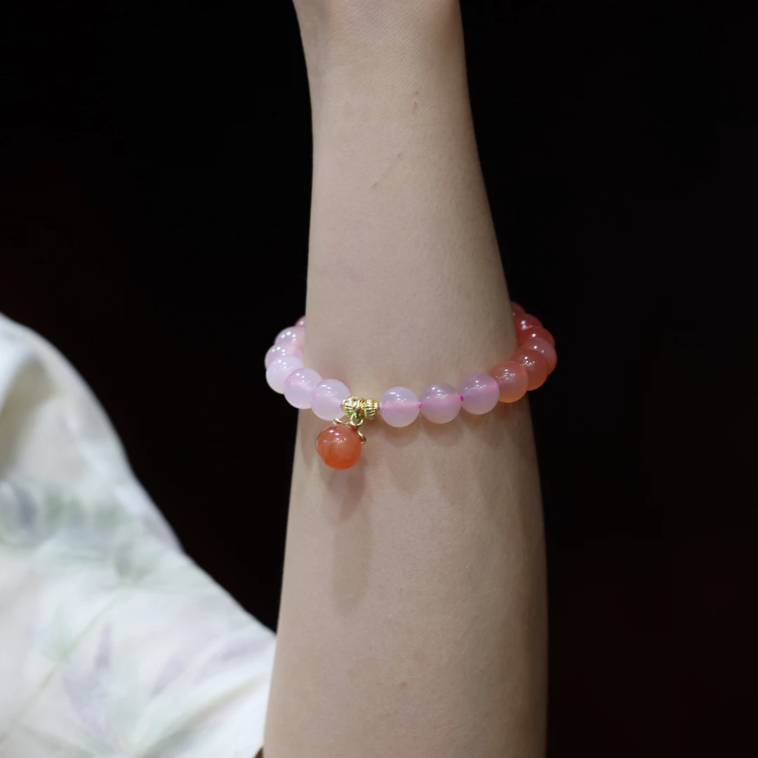 (新人福利)【十里桃花】渐变玛瑙手链男女情侣款绯红玛瑙合金手串